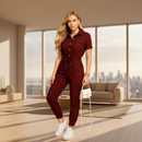 Hazel tailored jumpsuit for women with an elegant button-front design