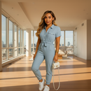 Hazel tailored jumpsuit for women with an elegant button-front design
