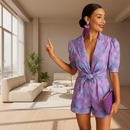 Aria short printed jumpsuit for women with a flattering belted waist